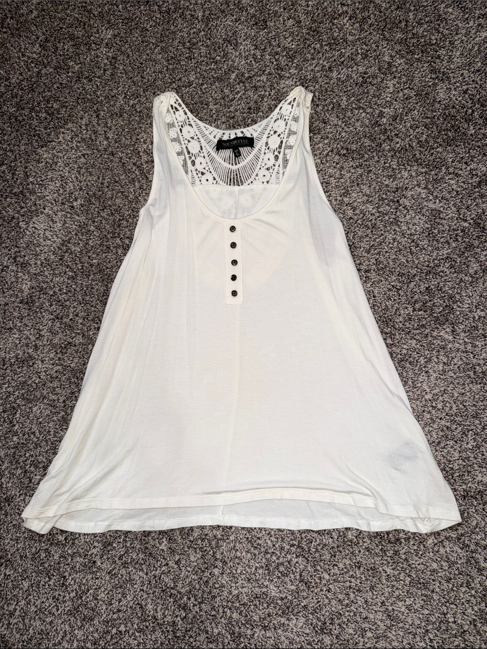 Crochet Back White Tank with Button Placket - Women